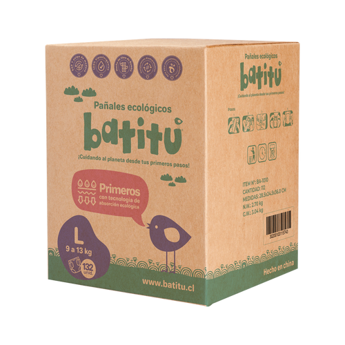 Caja de Pañales Ecologicos Premium Biodegradables de Bambú Talla L (132un) - Batitu